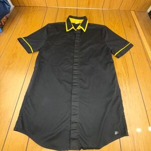 Spirit Black Yellow Trim Short Sleeve Collared Button Front Dress Womens